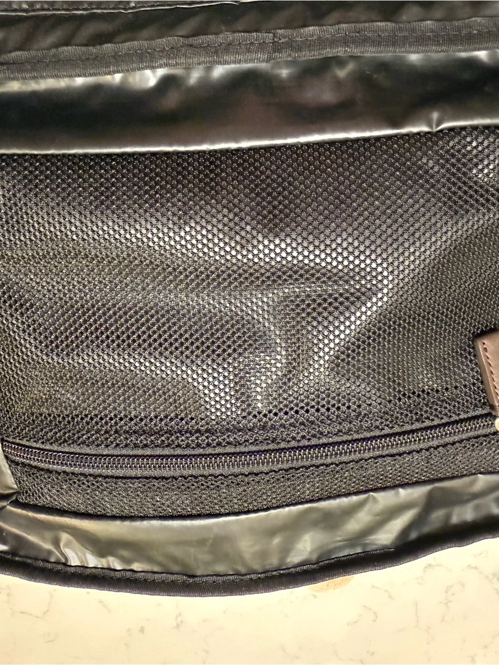 Coach Navy Toiletry Bag with Red and White Center Stripe Panel
